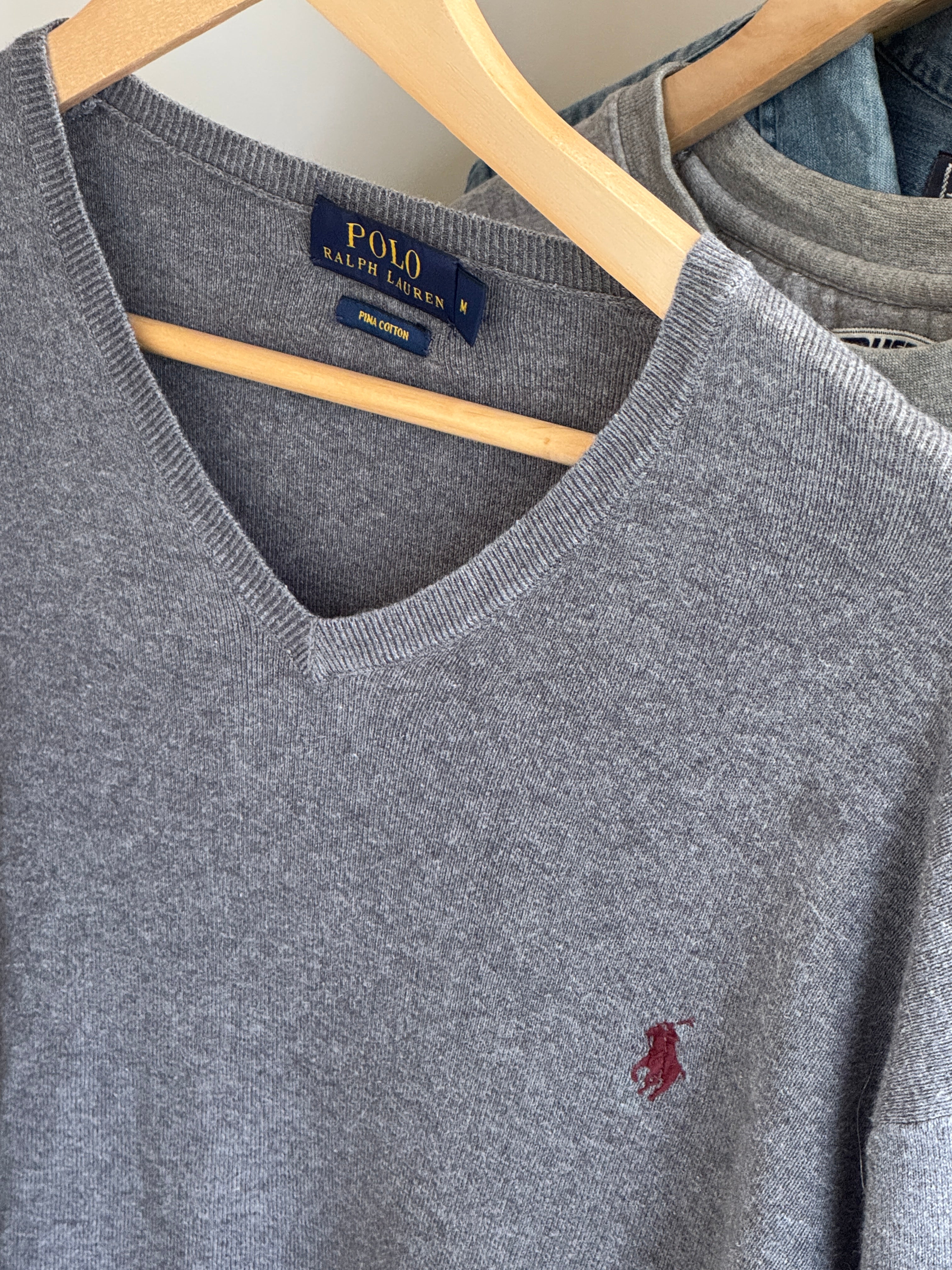 Ralph Lauren Grey/Blue V-Neck Jumper