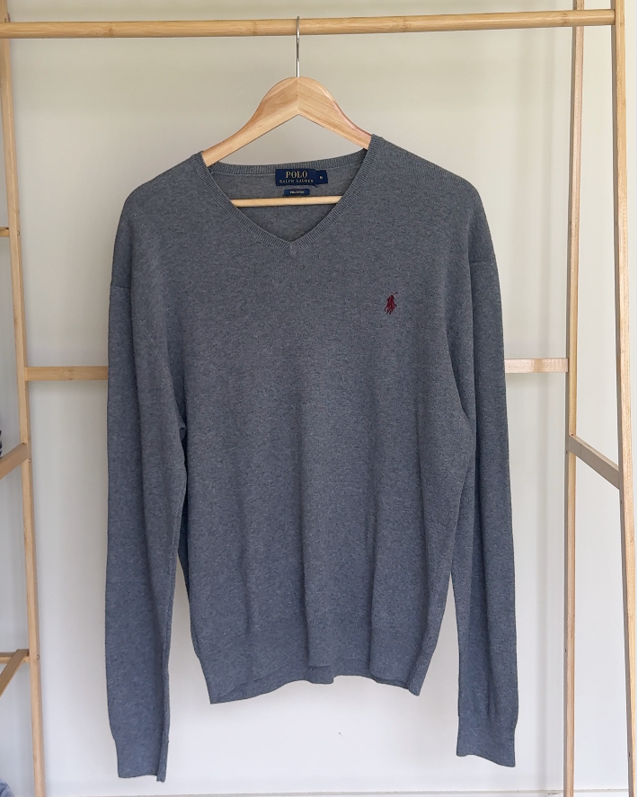 Ralph Lauren Grey/Blue V-Neck Jumper