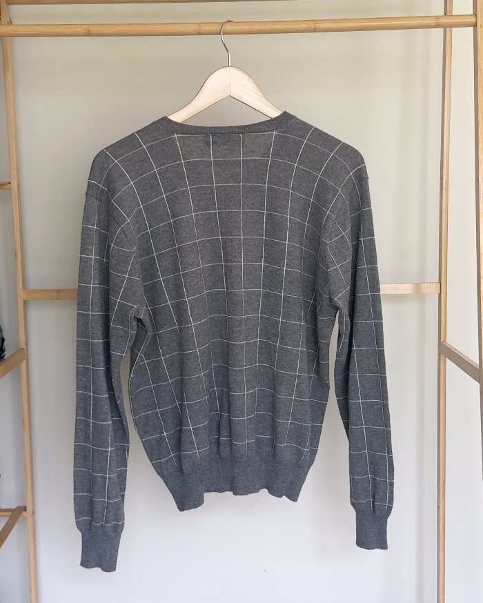 Ralph Lauren Grey & White Check V-Neck Jumper