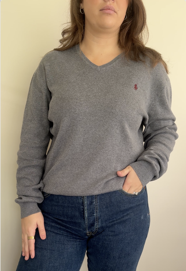 Ralph Lauren Grey/Blue V-Neck Jumper